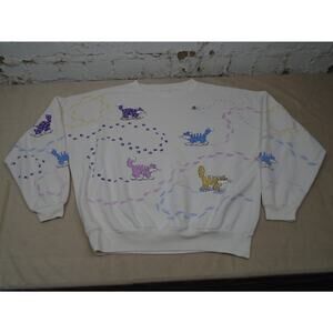Vintage 90s Lifestyles Cool Cats All Over Print Colorful Sweatshirt Crewneck OS